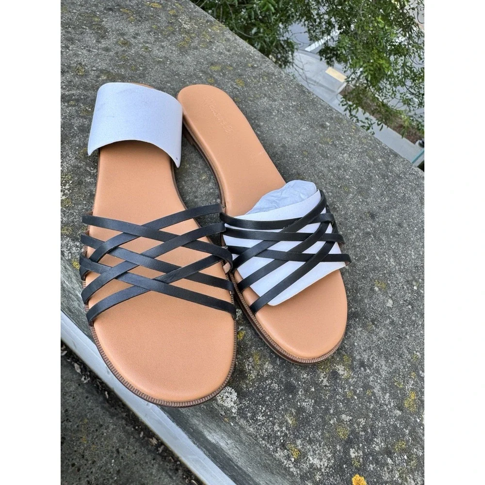 Madewell Tracie Crisscross Slide Sandals Black Leather Size 11 AM195